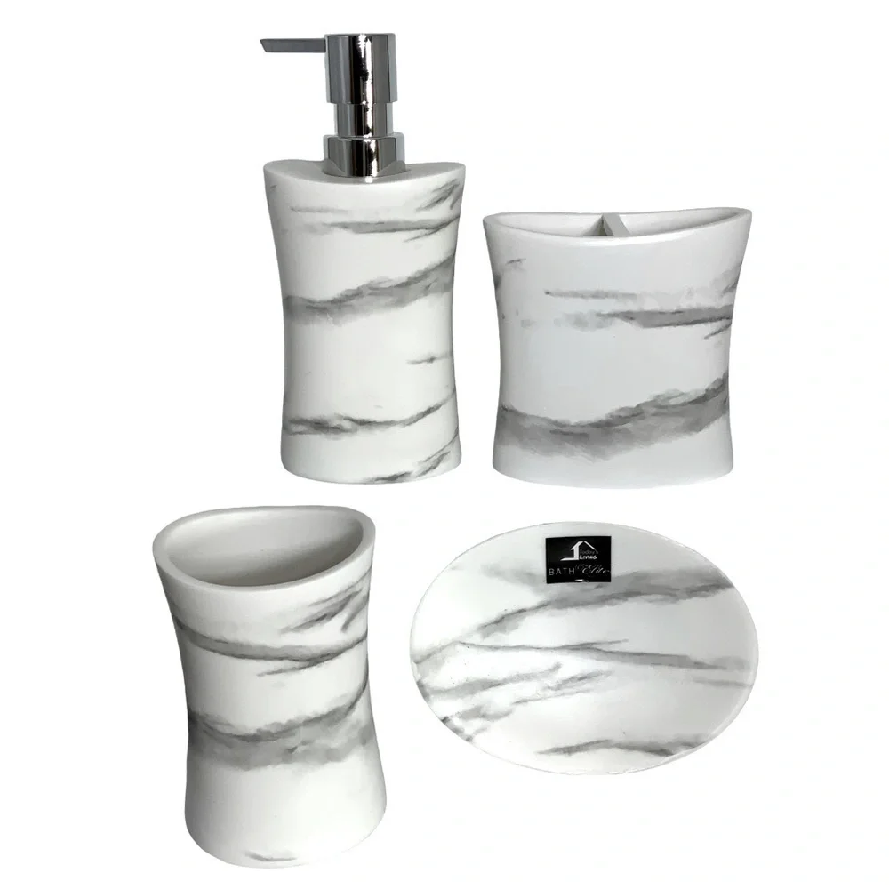 Todays Living Marble Elite Bath Accessory Set Lux White Grey Resin 4 Piece Set